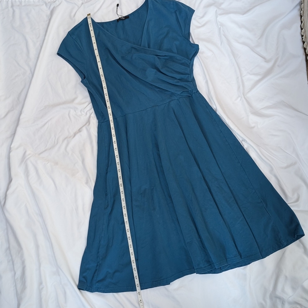 Cap-Sleeve Teal Midi Dress with Draped Bodice